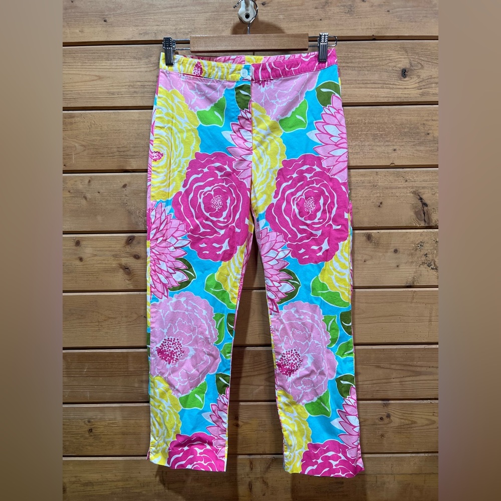 Lilly Pulitzer Floral Cropped Ankle Pants Size 2 Stretch Cotton Resort Wear